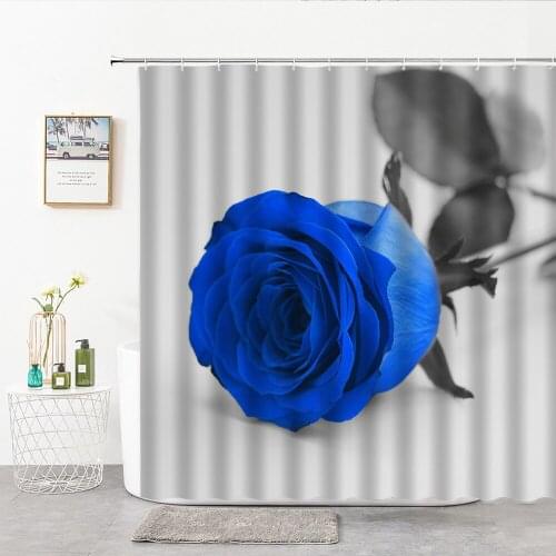 Blue Yellow Rose Bathroom Waterproof Shower Curtain Bath Courtains Bathtub Screen Home Decor With Hook Polyester Shower Curtain
