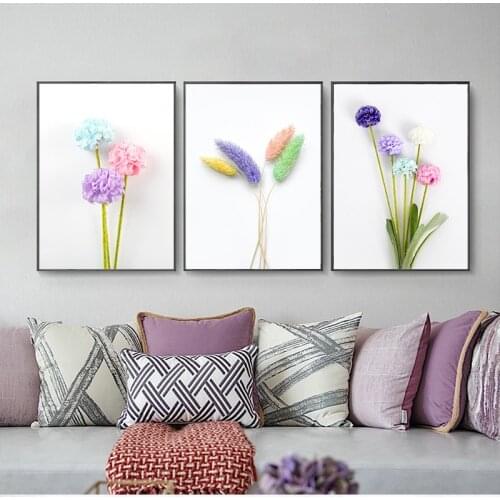 Nordic Blue Purple Pink Flower Wall Art Canvas Painting Posters and Prints Minimalist Living Room Bedroom Nursery Art Room Decor