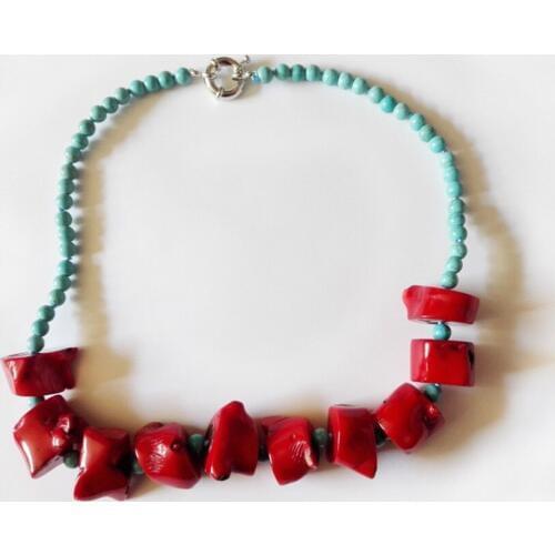 Wedding Woman Jewelry Red Coral Cylinder Round stone Choker Necklace Exaggerate Handmade Charm