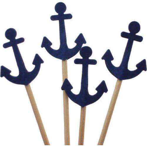 Nautical Anchors cupcake toppers beach Wedding Food Picks Bridal baby shower Bachelorette birthday party muffin decorations