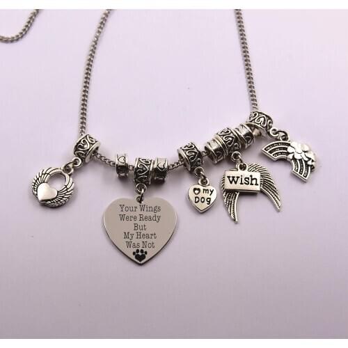 Your wings were ready but my heart stainless steel chain dog angel the rainbow bridge pet loss pet owner dog lover necklace