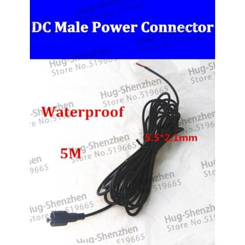 5M Waterproof DC Connector Cable, Waterproof Adapter/Cable, Black Color, DC Size 5.5X2.1mm, 10pcs/lot