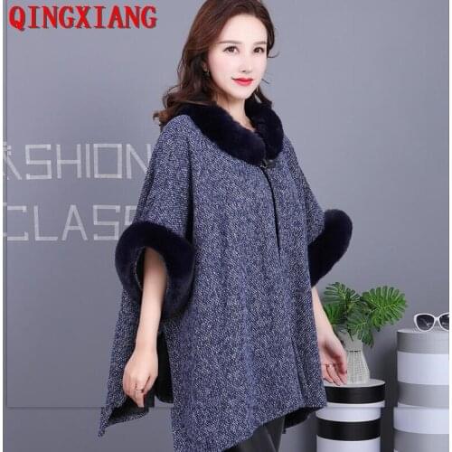 2020 Imitation Rex Rabbit Fur Poncho Women Loose Cardigan Winter Warm Thick Outwear Short Batwing Sleeves Big Cloak Plush Coat