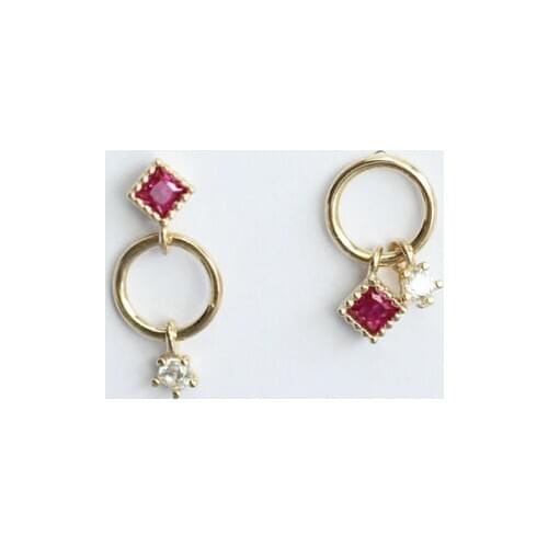 9K Solid Gold Circle Crystal Dainty Stud Earring Jewelry Minimal Style bridal shower bridesmaid Victorian Vintage retro