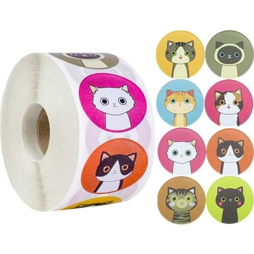 1Inch/2.5cm New Cute Cartoon 8 Styles Cat Paper Lable Sealing Stickers Scrapbooking for Notebook Kids Reward Stationery Sticker