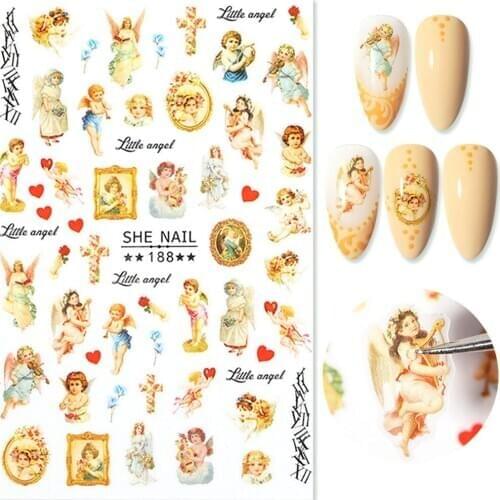 1Pcs 3D Japanese Angel Baby 12.3*8.7cm Adhesive Nail Sticker Lovely Slider Flower Pattern Decotations DIY Nail Art Decals Te#041