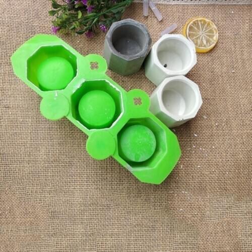 3 Holes Round Geometric Polygonal Concrete Flower Pot Vase Mold Cactus Cement Molds Silicone DIY Aromatherapy Candle Decoration