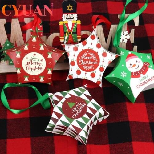 CYUAN 8pcs Star Pattern Christmas Paper Boxes Chocolate Candy Boxes Paper Favour Gift Treat Exquisite Cute Christmas Gift Box