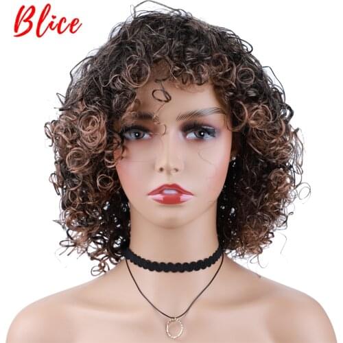 Blice Synthetic Wigs High Temerature Afro Kinky Curly Short Heat Resistant Women Ameracan African Daily Mixed Color Black Purple
