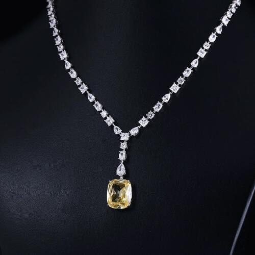 Luxury brilliant Yellow and Clear zirconia waterdrop and cirrus fashion style wedding bridal earring necklace jewelry sets