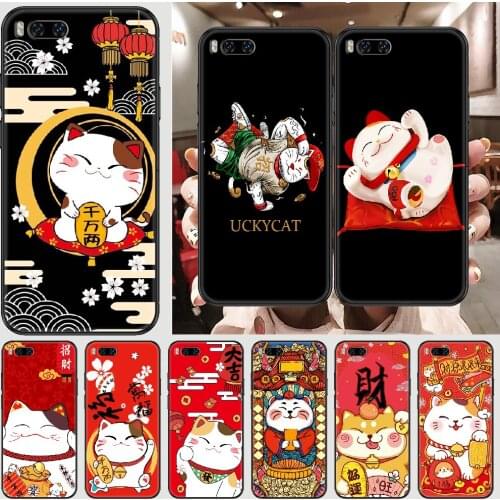 Japan Cute Lucky Cat Phone case For Xiaomi Mi Max Note 3 A2 A3 8 9 9T 10 Lite Pro Ultra black silicone Etui soft hoesjes 3D