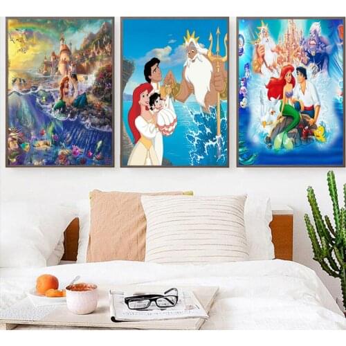 HD Canvas Painting Picture Rectangle Cartoon Mermaid Classic Anime Children Nursery Wall Art Decoration