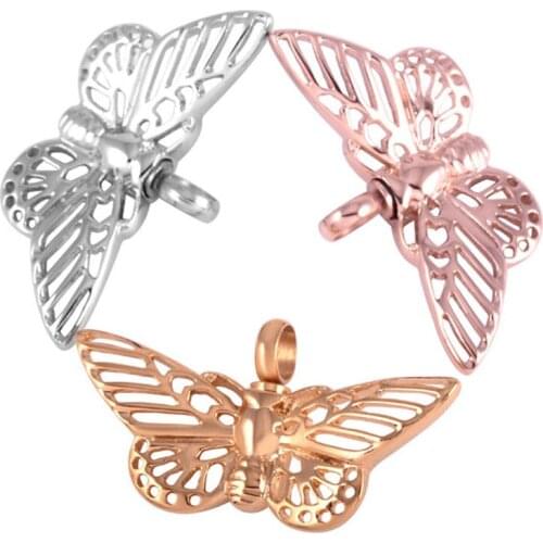 IJD8144 Pet Urn Memorial Necklace for Ashes Stainless Steel Butterfly Keepsake Pendant Cremation Jewelry for Women Charm
