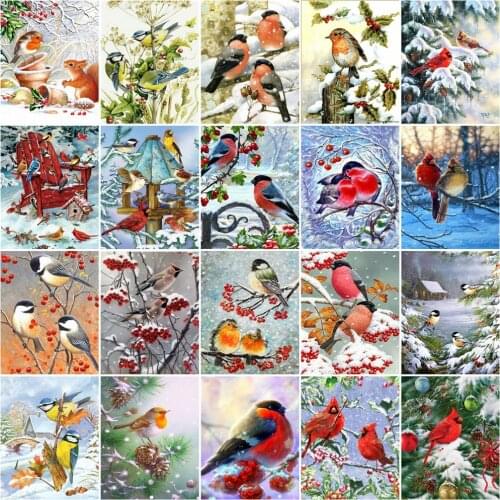 HUACAN DIY Frame Oil Painting By Numbers bird Animal On Canvas Wall Art Picture By Numbers winter Childrens Room Decor 40x50cm