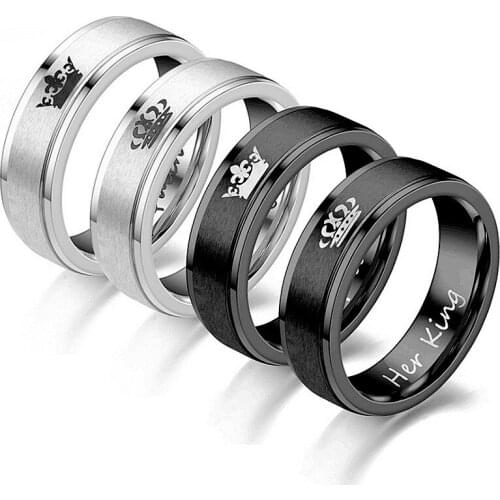 Fashion new trend stainless steel couple ring her King his Queen fashion titanium steel crown ring wholesale