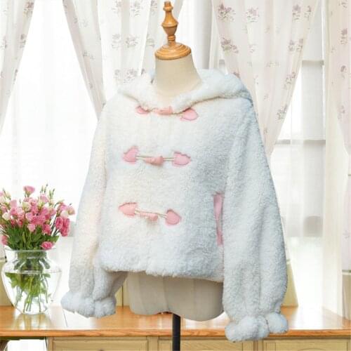Lolita Fluffy Rabbit Ear JK Coat Hood Sweater Coat Cute Jacket Plush Fleece Hoodie Skirt D533