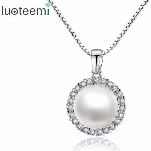 LUOTEEMI Noble Elegant High-Quality Opal Clear CZ Round Shape Long Line Imitation Pearls Necklace For Women Girl Party Gift