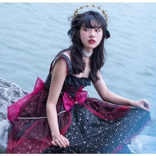 Sweet princess lolita dress vintage lace bowknot hot stamping high waist victorian dress kawaii girl gothic lolita jsk loli cos