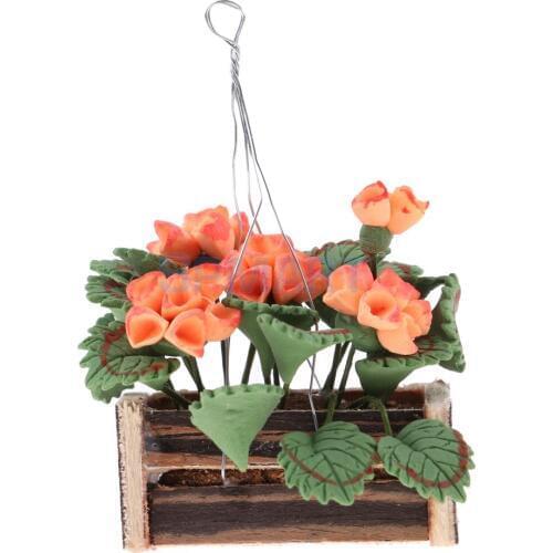 Dollhouse Miniature Fairy Garden Decor 1/12 Hanging Flowers Potted Plants Model Rooms Life Scenes Decoration