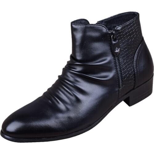 Fashion Genuine Leather Ankle Boots Men High Top Zip Suit Shoes Black Dress Boots Spring Autumn Leather Shoes Men Leather Boots