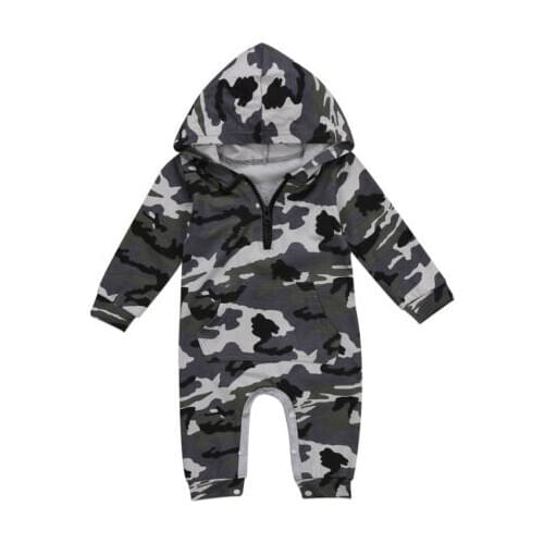 Fashion Baby Boy Camouflage Romper Newborn Baby Camo Long Sleeve Warm Hooded Jumpsuit Outfit Boys Clothing