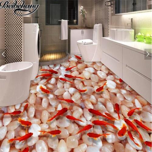 Beibehang Custom floor paste 3d high-definition stream cobblestone goldfish toilet bathroom bedroom self-adhesive floor