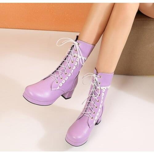 2019 new Martin boots womens middle boots autumn and winter boots medium boots thick heel high heel womens boots thick soled w
