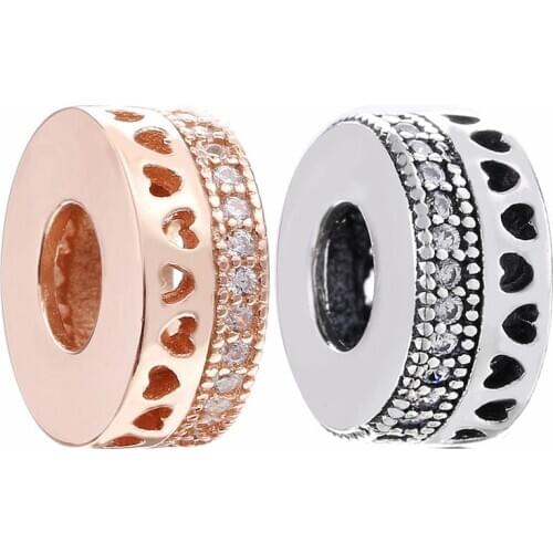 Original Rose Gold Logo Signature Openwork Silber Hearts Beads Fit 925 Sterling Silver Charm Bracelet Bangle Diy Jewelry