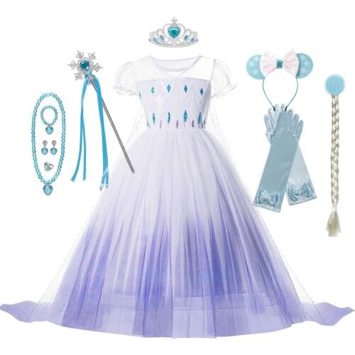 Elsa Cosplay Dress Sequins Ball Gown Princess Elegent Party Clothing Girl Kids Halloween Fancy Vestidos JYF