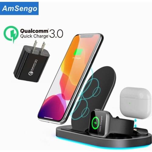Qi Fast Wireless Charger Stand For iPhone 12 11 XR X 8 Apple Watch 3 in 1 Foldable Charging Dock Station for Airpods Pro iWatch