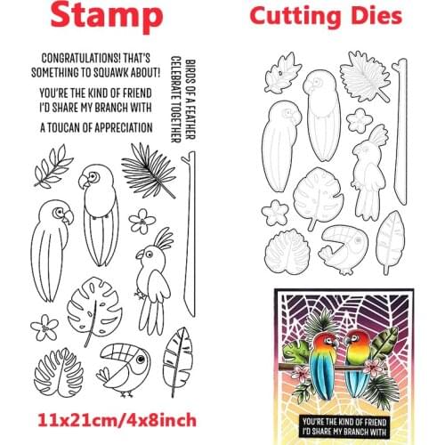 Frame Background Parrot Metal Cutting Dies Clear Stamps Transparent Silicone Seal for DIY Scrapbooking Photo Album Decorate