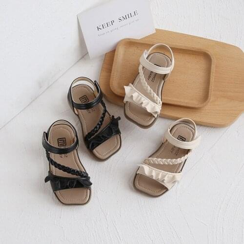 Girls Sandals 2021 Summer New Fashion Soft Sole Beach Shoes Casual Western Princess Shoes Girls Flats Ruffle Chic for Wedding