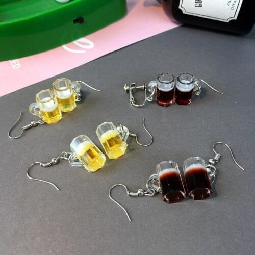 Korean Design Earrings Funny Simulation Beer Red wine Food Series Fish hook Earrings Non-pierced Ear Clip Summer Jewelry For Fem