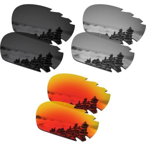 SmartVLT 3 Pairs Polarized Sunglasses Replacement Lenses for Oakley Jawbone Vented Stealth Black & Silver Titanium & Fire Red