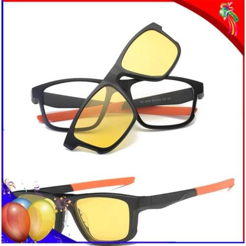 Polarized Sunglasses Magnetic Clip On Shades For Eyeglasses Square TR90 Spectacles Frame Men With Clip On Sun Glasses Driver