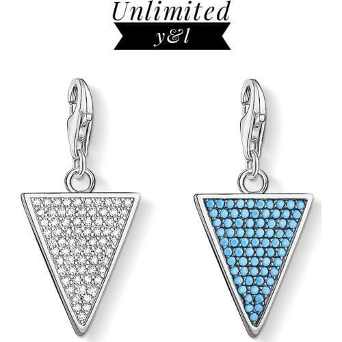 Triangle Charms for Jewelry Making 925 Sterling Silver Blue White CZ Pendant DIY Jewelry Accessories Fit Bracelet Necklace 2019