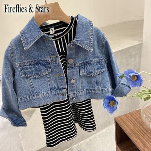Spring Autumn Girls 2 Pcs Set Baby Denin Coat + Dress Kids Tracksuits Children Streetwear Clothes New Skinny Striped 1 To 7 Yrs