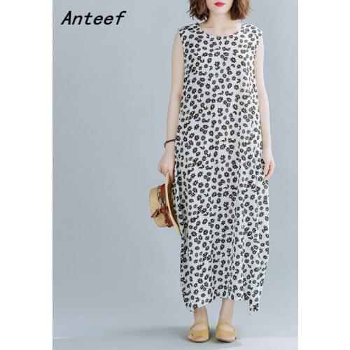 Sleeveless cotton vintage floral dresses for women casual loose long woman summer dress elegant clothes 2021 sundress