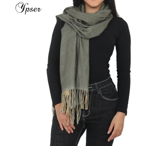 Ypser 2018 Winter Women Large Cashmere Scarf Solid Soft Scarves for Ladies Pashmina Shawls 2 Tone Wraps Bandana Cape
