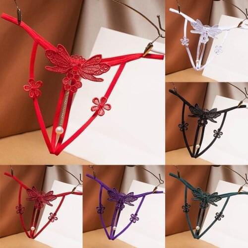 Women Sexy G-string Thong Temptation Tback Briefs Butterfly Embroidery Hollow Out Underpants Sexy Pearl Underwear Lingerie