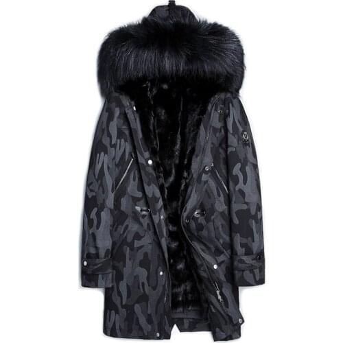 2020 Real Fur Coat Men Real Mink Fur Liner Fox Fur Collar Hooded Real Fur Parka Plus Size Winter Jacket Men Casaco 3477 YY862