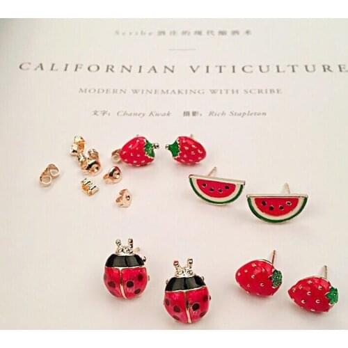 2020 Small Fresh Design Cute Women Fruit Strawberry Watermelon Womens Red Dripping Earrings Jewelry Decor Accessory Gift