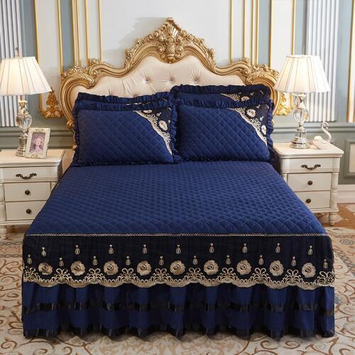 2020 new products Thickened quilting Bed spread Fitted Sheet Pillowcases 2/3 pcs Luxury Solid Princess lace bedding