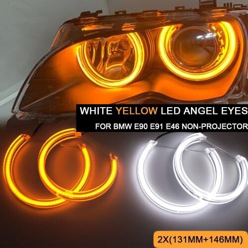 4Pcs Dual Color LED DTM Angel Eye for BMW E46 Coupe E46 Sedan E46 Wagon E46 Convertible E90 E91 Non-Projector Auto Headlight DRL
