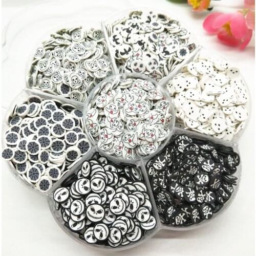 5mm Black and White Polymer Clays Set For All Hallows Eve: Grimace/ghost/soul/spider web/bat/skull/vampire/spirit/devil