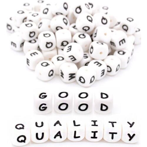 50pc Silicone Beads Alphabet English Letters Silicone Cube Teether Beads BPA Free DIY Name Pacifier Chain Accessories 12mm*12mm