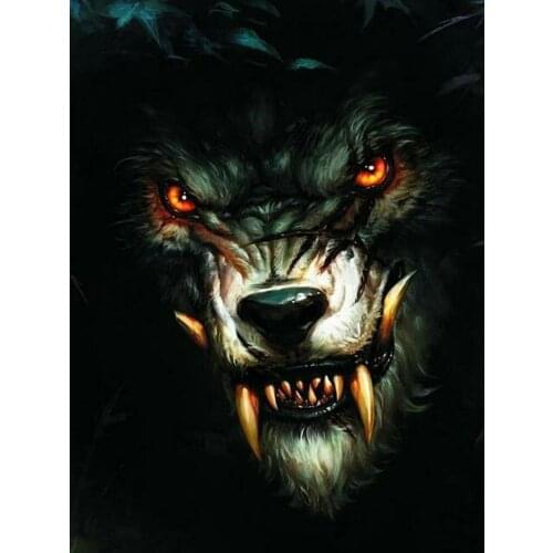 5D DIY Full Round Poured Glue Diamond Painting Kits Scalloped Edge Animal Fierce Wolf Mosaic Art Embroidery Crystal Decoration