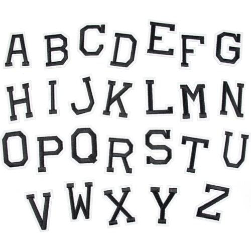 English Alphabet Pure Black 26 Mixed Embroidery Patch Iron on for Clothes Embroidery Letter DIY Applique Decorative Clothing