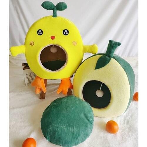Avocado Bed for Cats Pet Cozy House for Small Medium Dogs Fruit Nest Kennel Kitten Bed Cave Velvet Sleeping Mat Winter Warm Pug