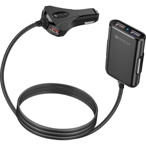 Car Back Clip QC3.0 Four USB Ports Car Extension Cable Fast Charger